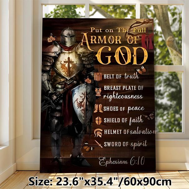 Armor Of God Painting Poster, Vintage Medieval Knight Themed Poster, Inspirational Ephesians 6:10 Scripture Design, Ideal For Home, Prayer Room And_maomaolike.com