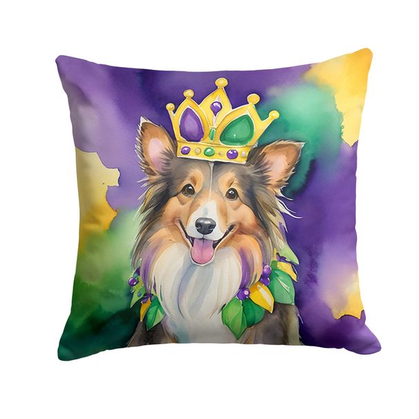 Sheltie King Of Mardi Gras Throw Pillow Machine Washable, Indoor Outdoor Decorative Pillow For Couch, Bed Or Patio, 14Hx14W_maomaolike.com