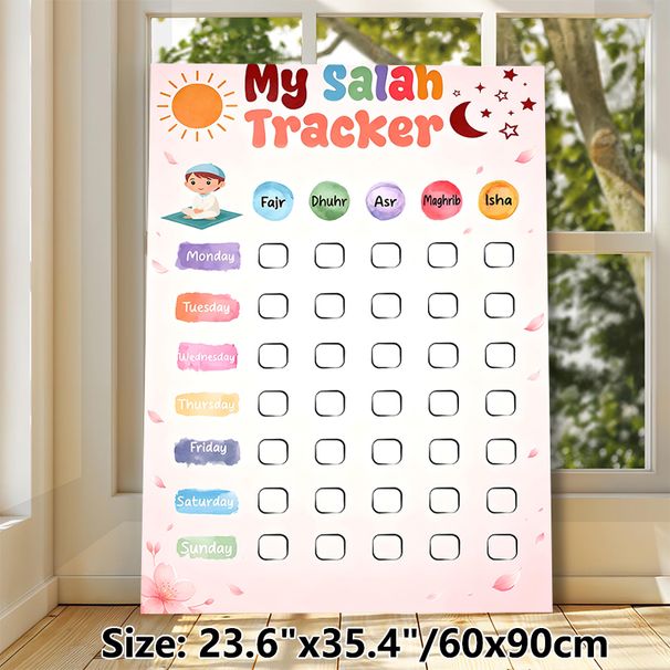 Salah Tracker Painting Poster, Vibrant Watercolor-style Poster, Practical Design To Track Daily Salah Prayers, Suitable For Home And Prayer Room_maomaolike.com