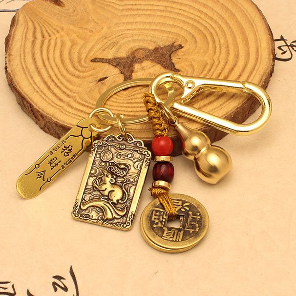 Brass Zhao Gongming Wu God Of Wealth Rice Attraction Five Emperors Money Gourd Pendant Car Keychain_maomaolike.com