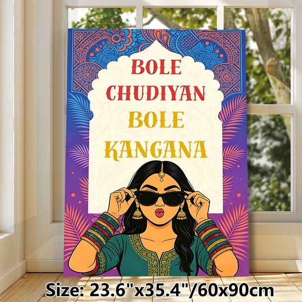 Indian Folk Lyric Themed Painting Poster, Vibrant Retro Style Poster With Stylish Indian Female & Traditional Mandala Patterns, Cultural Artwork Ideal_maomaolike.com