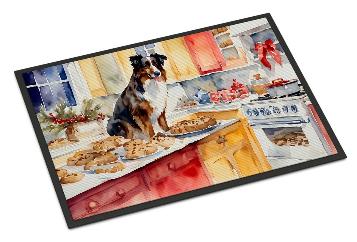 Australian Shepherd Christmas Cookies Doormat Front Door Mat Indoor Outdoor Rugs For Entryway, Non Slip Washable Low Pile, 24H X 36W_maomaolike.com