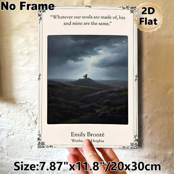 Wuthering Heights Literary Quote Painting Poster, Vintage Dramatic Moorland Scene With Lightning & Couple Silhouette Poster, Elegant Literary Decor_maomaolike.com