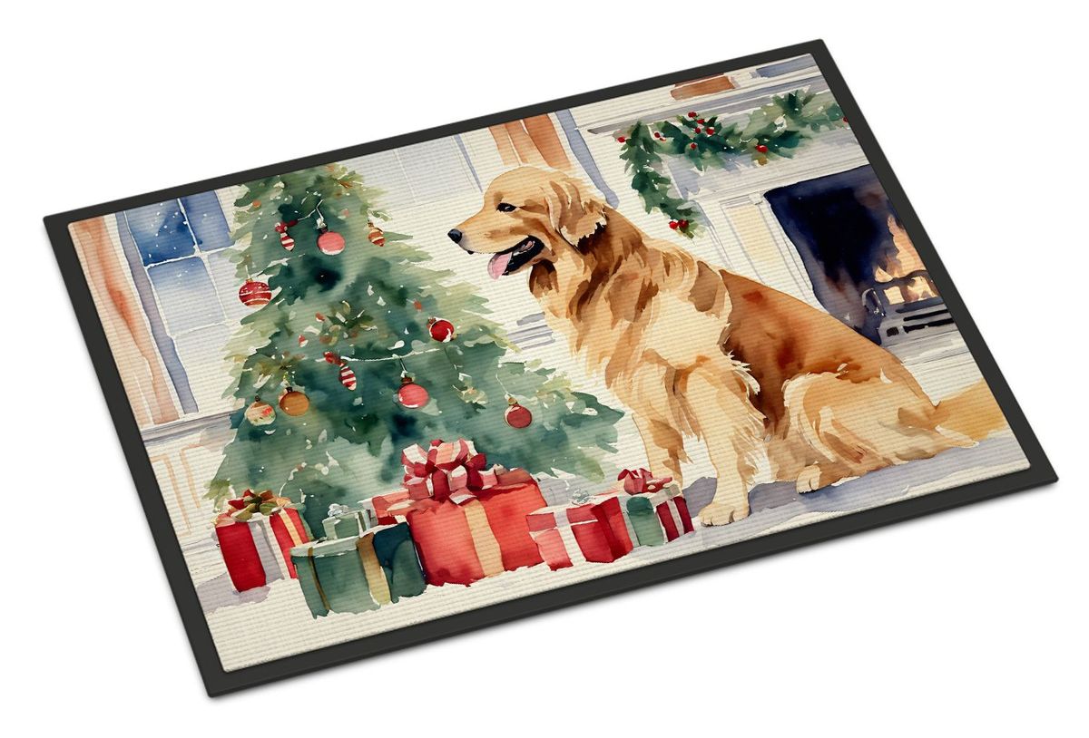 Golden Retriever Cozy Christmas Doormat Front Door Mat Indoor Outdoor Rugs For Entryway, Non Slip Washable Low Pile, 24H X 36W_maomaolike.com