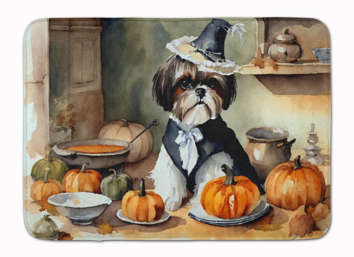 Shih Tzu Fall Kitchen Pumpkins Memory Foam Kitchen Mat Machine Washable Anti-Fatigue Mat Cushion Comfort Bath Mat Or Kitchen Rug_maomaolike.com