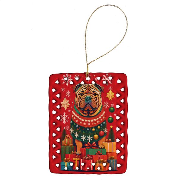 Shar Pei Holiday Christmas Porcelain Ornament Christmas Tree Hanging Decorations For Home Christmas Holiday, Rectangle, Gift, Multicolor_maomaolike.com