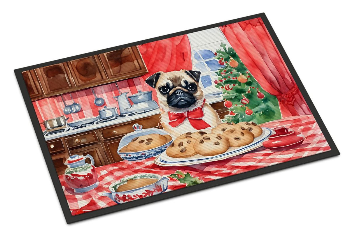Pug Christmas Cookies Doormat Front Door Mat Indoor Outdoor Rugs For Entryway, Non Slip Washable Low Pile, 24H X 36W_maomaolike.com