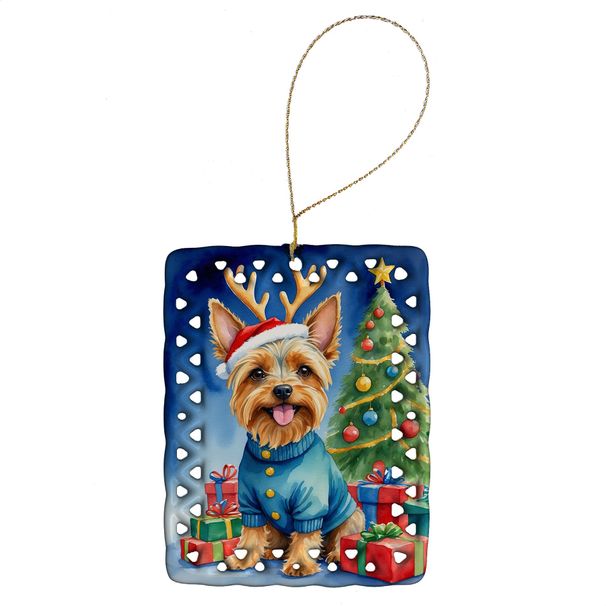 Silky Terrier Christmas Reindeer Porcelain Ornament Christmas Tree Hanging Decorations For Home Christmas Holiday, Rectangle, Gift, Multicolor_maomaolike.com