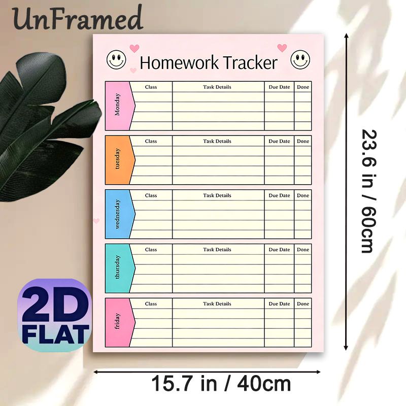 Homework Tracker Painting Poster, Pastel-toned Cute Weekly Layout Poster, Functional Tool To Organize Daily Homework Tasks Ideal For Study Space, Home_maomaolike.com