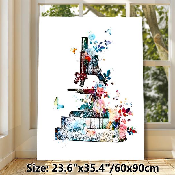 Floral Microscope Painting Poster, Vibrant Watercolor Style Poster, Artistic Design With Blooming Flowers And Butterflies, Ideal For Study Room_maomaolike.com