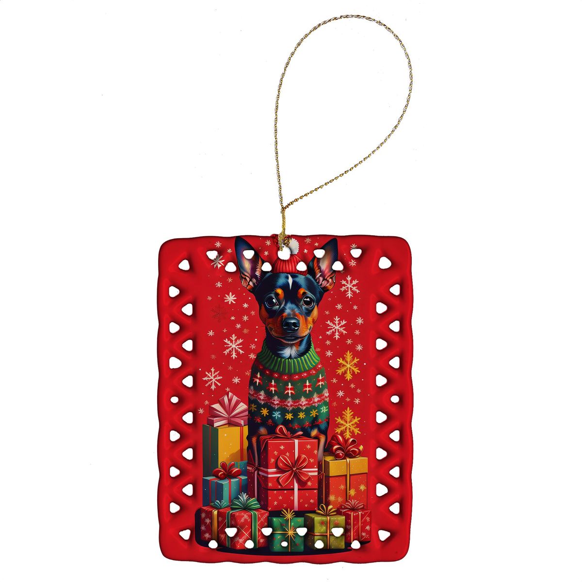 Miniature Pinscher Holiday Christmas Porcelain Ornament Christmas Tree Hanging Decorations For Home Christmas Holiday, Rectangle, Gift, Multicolor_maomaolike.com