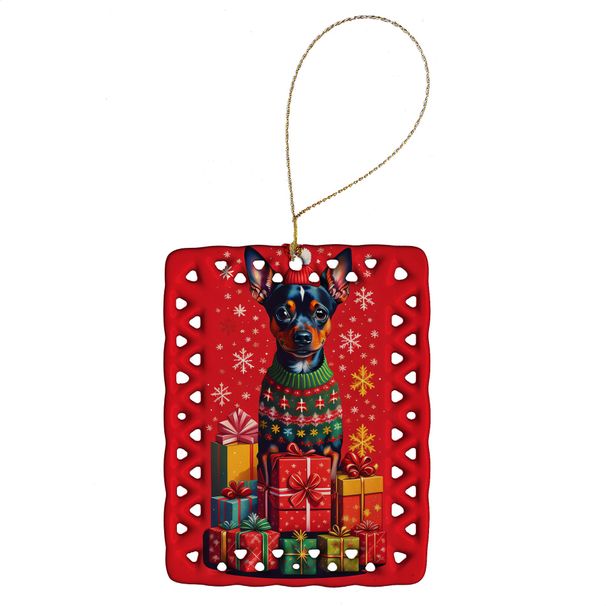 Miniature Pinscher Holiday Christmas Porcelain Ornament Christmas Tree Hanging Decorations For Home Christmas Holiday, Rectangle, Gift, Multicolor_maomaolike.com