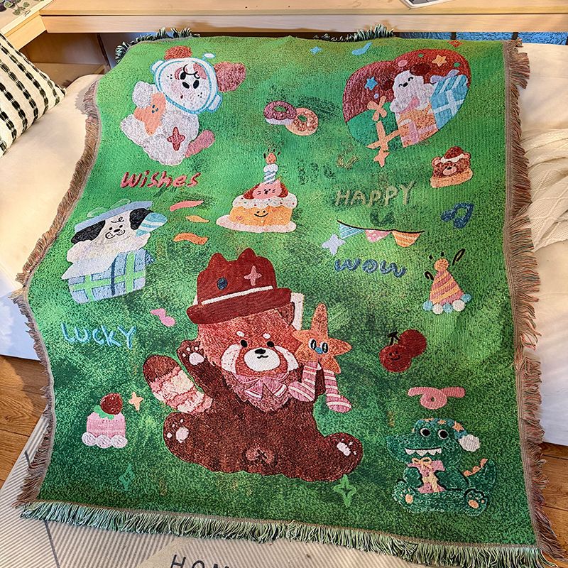 Outdoor Camping Picnic Cute Cartoon Homestay Style Throw Leisure Decoration Set Sofa Cover Blanket_maomaolike.com