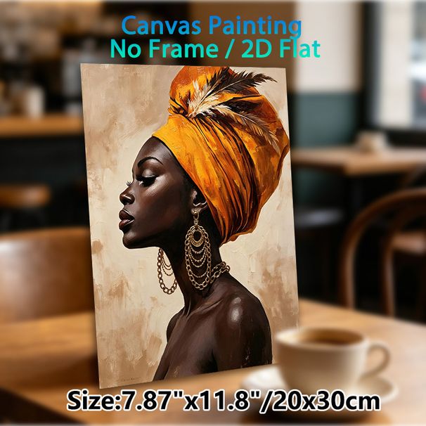 African Woman Portrait Painting Poster, Vibrant Textured Oil Style Poster, Elegant Figure In Orange Headwrap With Golden Jewelry, Artistic Cultural_maomaolike.com