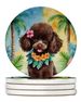 Chocolate Poodle Luau Large Sandstone Coasters Pack Of 4 Absorbent Round Coasters Decor Gifts For Men Or Women, 4 In, Multicolor_maomaolike.com