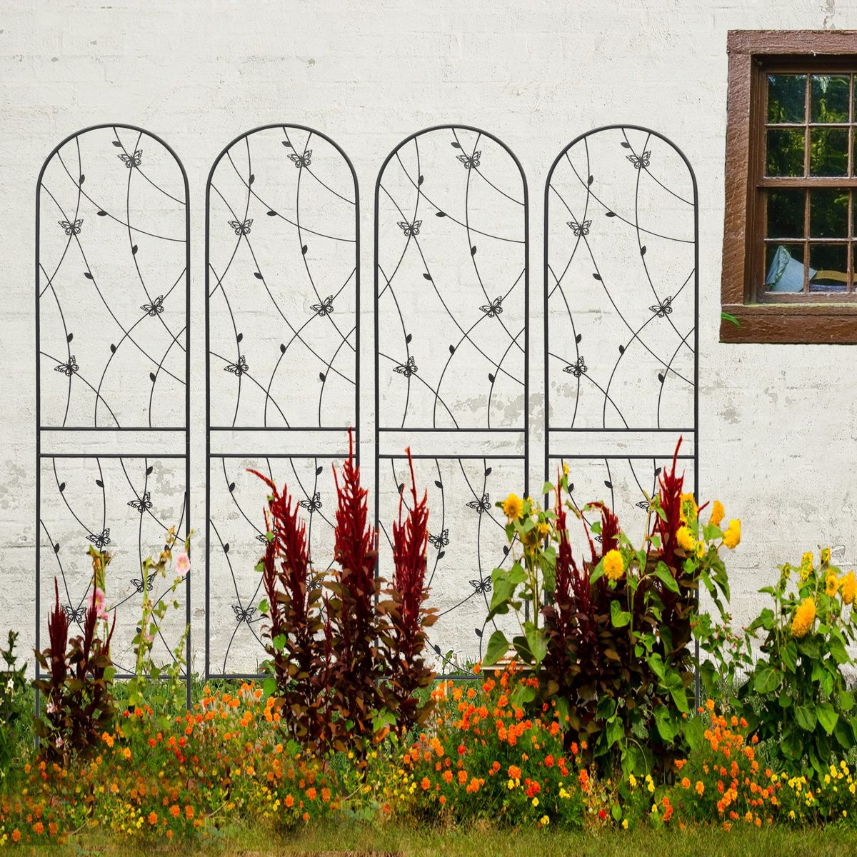 4 Pack Metal Garden Trellis 86.7" X 19.7" Rustproof Trellis For Climbing Plants Outdoor Flower Support Butterfly Deco Black_maomaolike.com