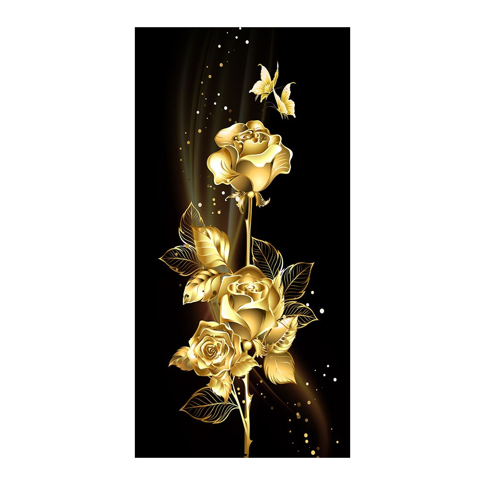 Golden Flower Butterfly Home Decor Gold Leaf Floral Living Room Entrance Hanging Frameless Canvas Painting_maomaolike.com