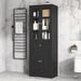 Tall Bathroom Storage Cabinet, Cabinet With Four Doors And Drawers, Adjustable Shelf, MDF Board_maomaolike.com