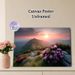 Mountain Sunrise Scenery Painting Poster, Serene Warm-toned Mountain Landscape With Blooming Pink Flowers Poster, Soothing Natural View Ideal For_maomaolike.com