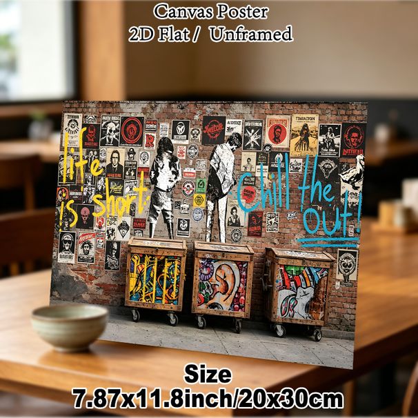 Street Graffiti Punk Painting Poster, Vibrant Vintage Punk Rock Sticker-covered Brick Wall Art Poster, Eye-catching Urban Street Decor Ideal For_maomaolike.com