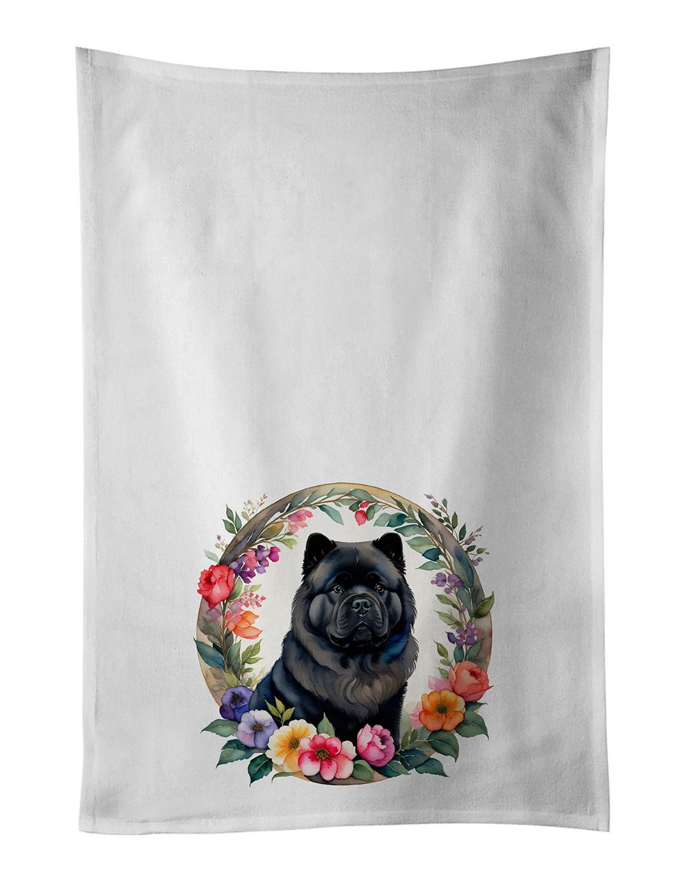 Black Chow Chow And Flowers Kitchen Towel Set Of 2 White Dish Towels Decorative Bathroom Hand Towel For Hand, Face, Hair, Yoga, Tea, Dishcloth, 19 X 28", White_maomaolike.com