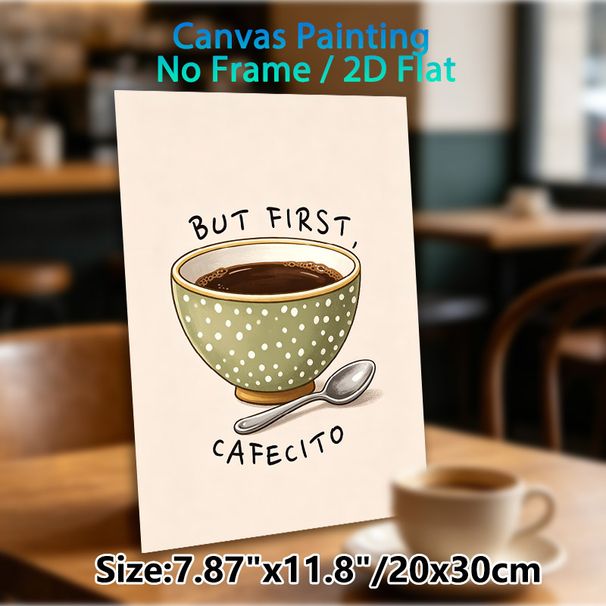 Cafecito Coffee Themed Painting Poster, Warm-toned Cute Illustrated Poster, Cozy Polka-dot Coffee Bowl Design With Playful Text, Ideal For Kitchen And_maomaolike.com