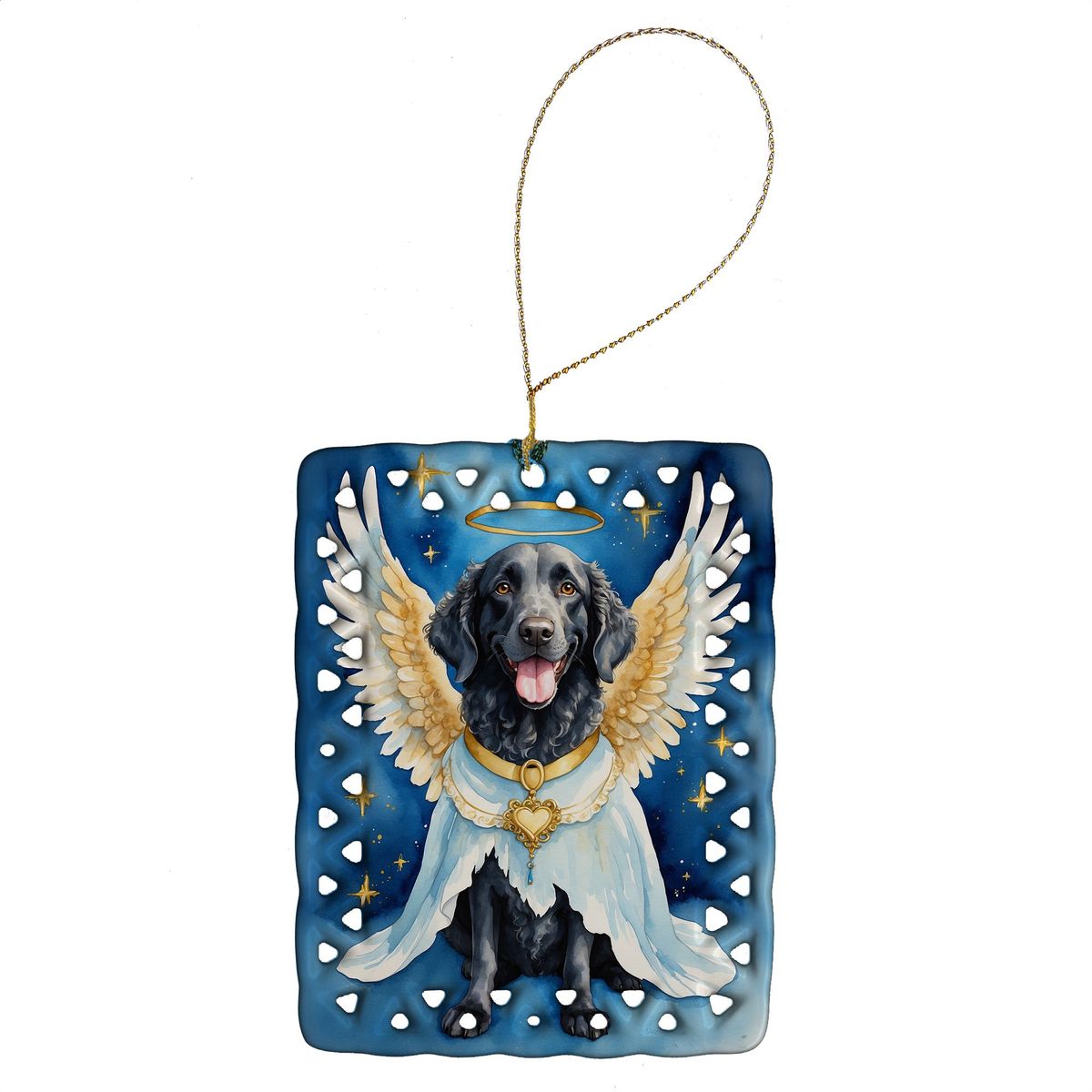 Curly-Coated Retriever My Angel Porcelain Ornament Christmas Tree Hanging Decorations For Home Christmas Holiday, Rectangle, Gift, Multicolor_maomaolike.com