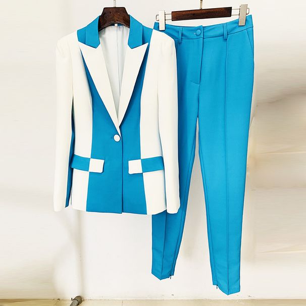 Women's Clothing 2024 new celebrity fashion contrast color matching one button suit skinny pants suit two piece set_maomaolike.com
