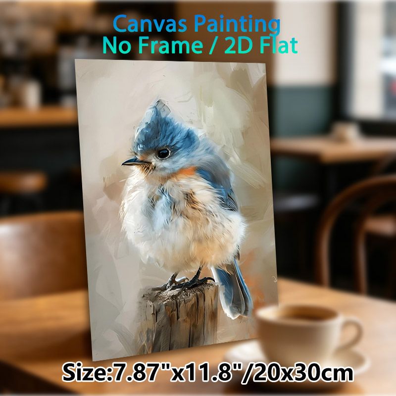 Tufted Titmouse Painting Poster, Soft Oil-painted Fluffy Bird Poster, Delicate Tranquil Nature-inspired Decor Ideal For Living Room, Bedroom And Study_maomaolike.com