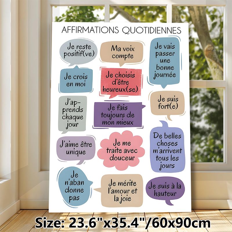 French Daily Affirmations Painting Poster, Vibrant Speech Bubble Style Poster, Uplifting Positive French Phrases, Ideal For Home And Office Decor_maomaolike.com