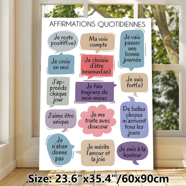 French Daily Affirmations Painting Poster, Vibrant Speech Bubble Style Poster, Uplifting Positive French Phrases, Ideal For Home And Office Decor_maomaolike.com