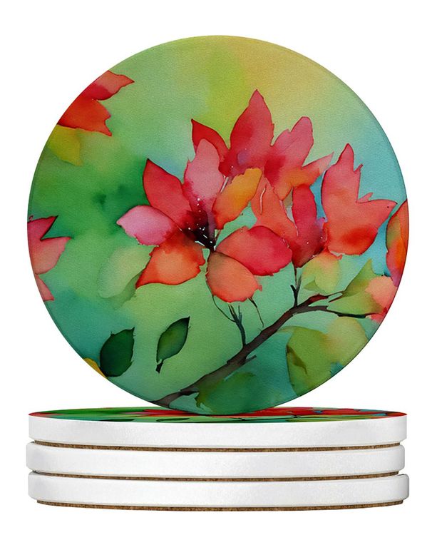 Missouri Hawthorns In Watercolor Large Sandstone Coasters Pack Of 4 Absorbent Round Coasters Decor Gifts For Men Or Women, 4 In, Multicolor_maomaolike.com