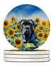 Cane Corso In Sunflowers Large Sandstone Coasters Pack Of 4 Absorbent Round Coasters Decor Gifts For Men Or Women, 4 In, Multicolor_maomaolike.com