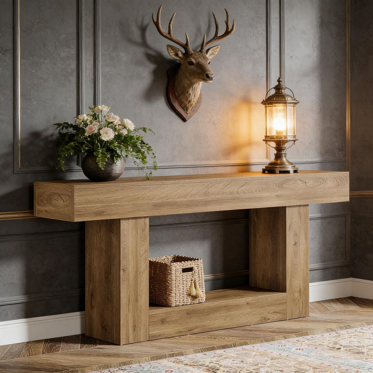 Wooden Console Table, Farmhouse 2-Tier Sofa Table Entryway Table_maomaolike.com