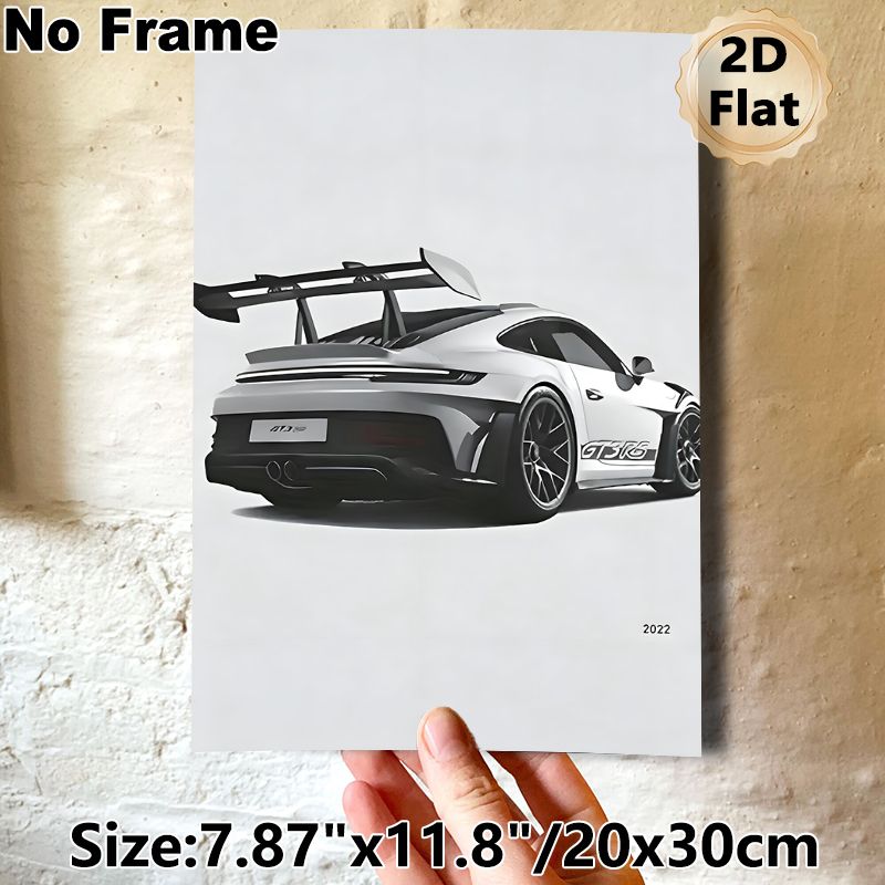 Sports Car Painting Poster, Sleek Monochrome 2022 GT3 RS Racing Car Poster, Stylized High-performance Automotive Artwork, Ideal For Garage, Man Cave_maomaolike.com
