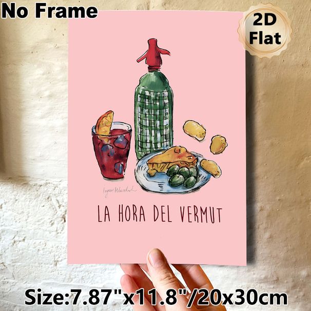 Vermouth Hour Themed Painting Poster, Watercolor-style Drink & Tapas Illustration Poster, Charming Casual Dining Decor For Kitchen, Dining Room_maomaolike.com