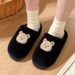Cute Bear Cotton Slippers For Woman Winter Indoor Non-slip Slides Plush Warm Men Home Sandals Flat Shoe Couples Flip_maomaolike.com