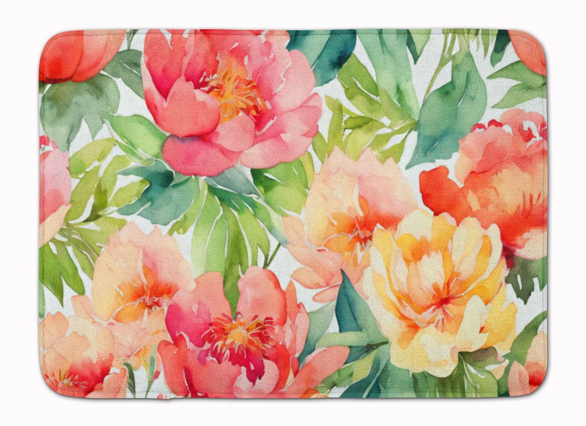Indiana Peonies In Watercolor Memory Foam Kitchen Mat Machine Washable Anti-Fatigue Mat Cushion Comfort Bath Mat Or Kitchen Rug_maomaolike.com