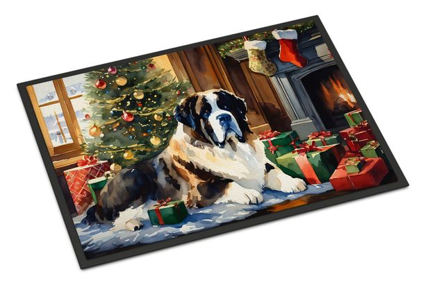 Saint Bernard Cozy Christmas Doormat Front Door Mat Indoor Outdoor Rugs For Entryway, Non Slip Washable Low Pile, 24H X 36W_maomaolike.com