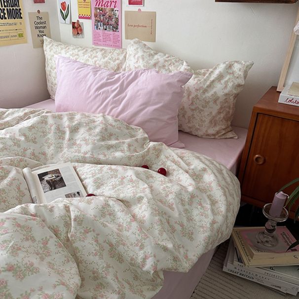 Wholesale INS Fresh All-Cotton Korean Country Style 4-Piece Nude Color Small Floral Bed & Breakfast Apartment Pure Cotton Four-Pie_maomaolike.com