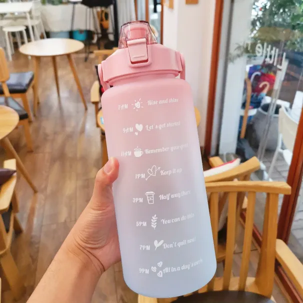 Water 2 Liter Stay Hydrated Motivated Leakproof Plastic Sport Bottle Reminder Times Sports Outdoor Fitness Office Indoor_maomaolike.com