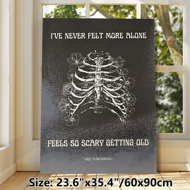 Floral Rib Cage With Quote Painting Poster, Dark Vintage Minimalist Line Art Poster, Moody Artistic Decor Suitable For Bedroom, Living Room_maomaolike.com