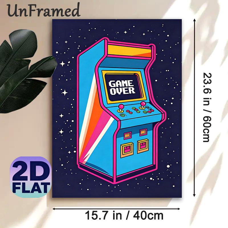 Retro Arcade Game Machine Painting Poster, Vibrant Neon-style Retro Arcade Machine With "Game Over" Text Poster, Nostalgic Gaming Decor Suitable For_maomaolike.com
