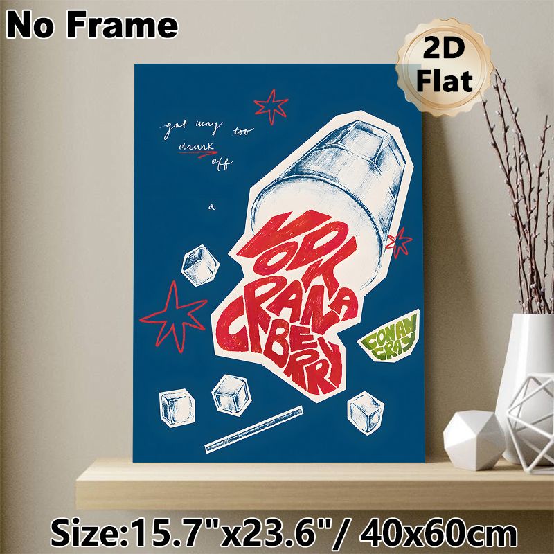 Vodka Cranberry Drink Themed Painting Poster, Bold Hand-drawn Retro Poster, Eye-catching Drink-inspired Decor Ideal For Home Bar, Living Space_maomaolike.com