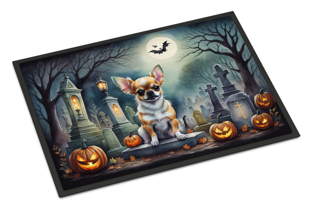 Chihuahua Spooky Halloween Doormat Front Door Mat Indoor Outdoor Rugs For Entryway, Non Slip Washable Low Pile, 24H X 36W_maomaolike.com