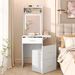 Small Vanity Desk With Mirror And Light, Dressing Table With Charging Station & Fold-up Panel For Small Space, Compact Makeup Vanity Set With Hidden Stool For Bedroom, White_maomaolike.com