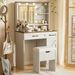 Farmhouse Makeup Vanity Desk With Mirror And Lights, 3 Lighting Modes, Vanity Set With Stool, Dressing Table With Adjustable Shelves,2 Drawers And Side Cabinet For Bedroom, White_maomaolike.com