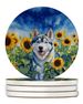 Siberian Husky In Sunflowers Large Sandstone Coasters Pack Of 4 Absorbent Round Coasters Decor Gifts For Men Or Women, 4 In, Multicolor_maomaolike.com