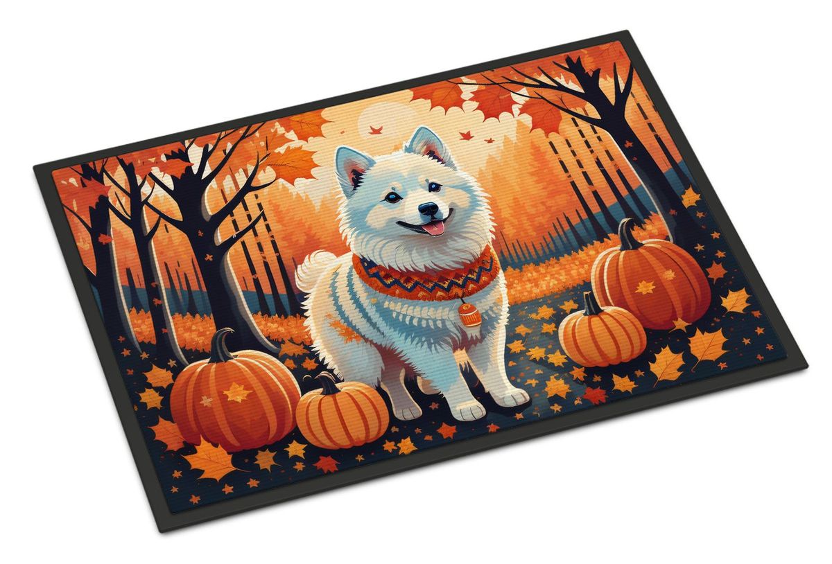 American Eskimo Fall Doormat Front Door Mat Indoor Outdoor Rugs For Entryway, Non Slip Washable Low Pile, 24H X 36W_maomaolike.com