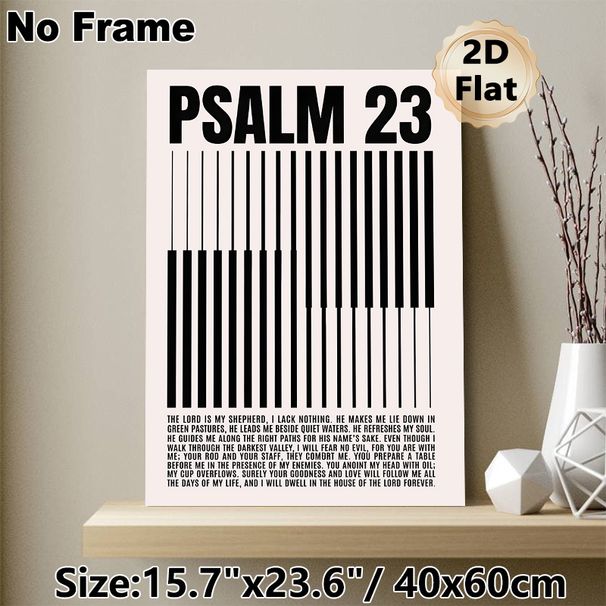 Psalm 23 Piano Key Themed Painting Poster, Minimalist Black & White Typographic Poster, Inspirational Religious Verse Design Ideal For Home, Music_maomaolike.com